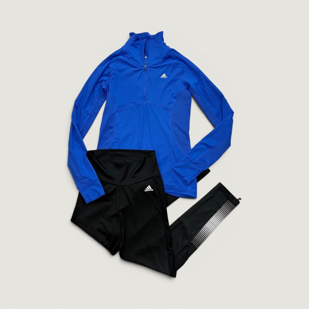 Adidas bundle Tracksuit Set Womens Small Blue Black Quarter Zip Leggings